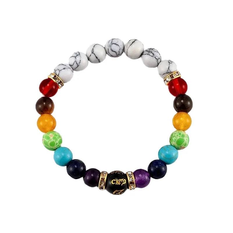 Bracelet 7 Chakras – Pierres Naturelles & Howlite Blanche
