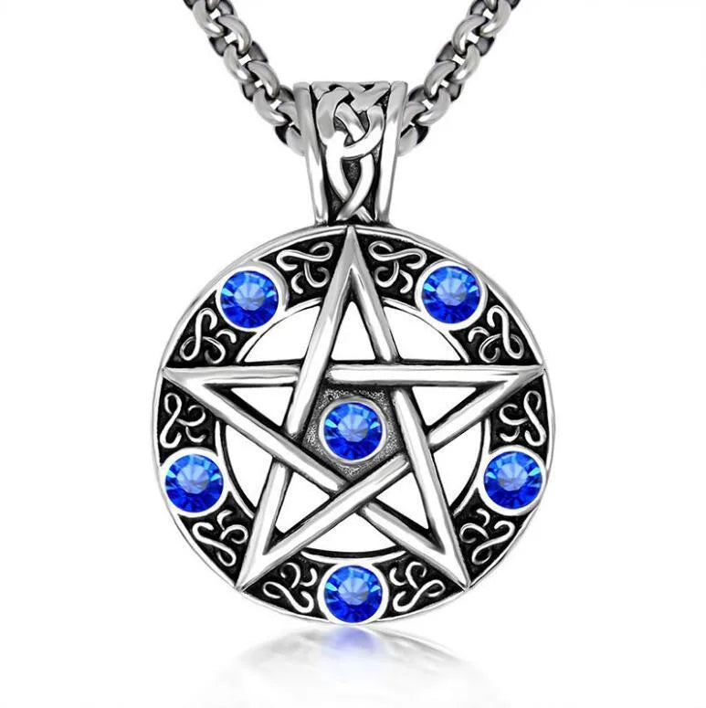 Collier Pentagramme Celtique – Acier Inoxydable & Pierres Bleues
