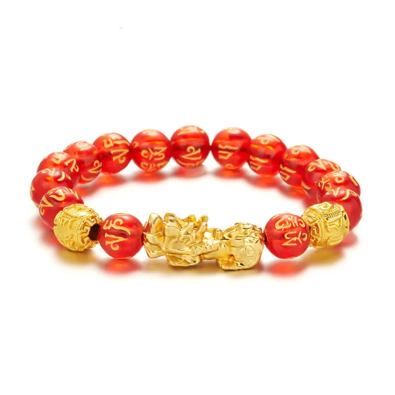 🔥 Bracelet Feng Shui Rouge & Or – Pi Xiu Porte-Bonheur – Protection & Richesse