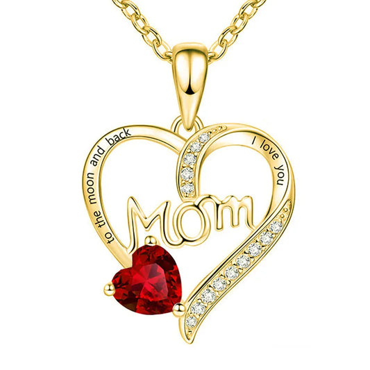 Collier MOM Doré avec Cœur Rouge – “I Love You To The Moon and Back”