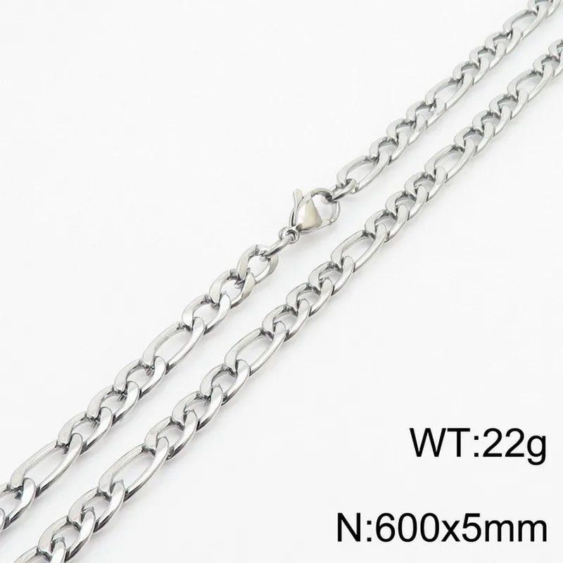 Chaîne Figaro Mixte – Acier Inoxydable Argenté – 5 mm / 60 cm