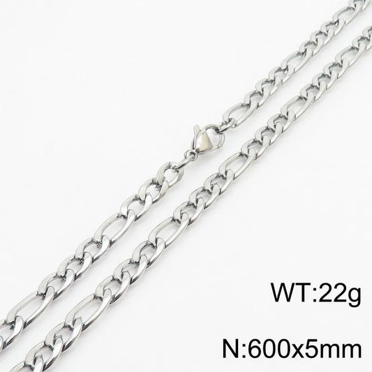 Chaîne Figaro Mixte – Acier Inoxydable Argenté – 5 mm / 60 cm