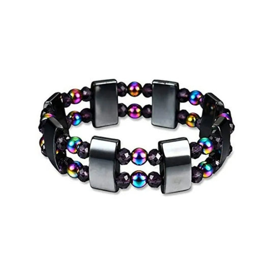 Bracelet Magnétique Hématite & Perles Multicolores – Double Rang