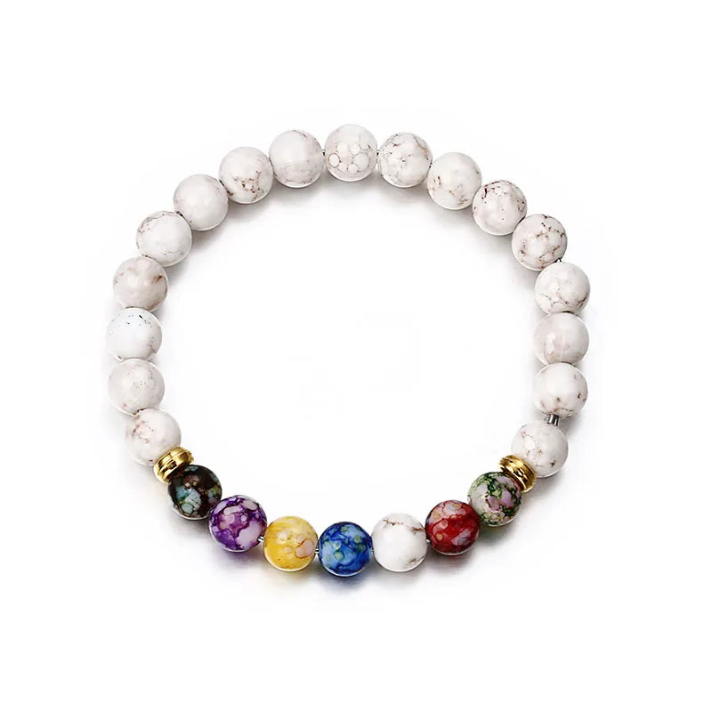 Bracelet Chakras en Howlite Blanche & Pierres