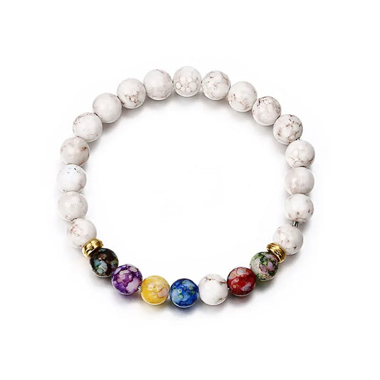 Bracelet Chakras en Howlite Blanche & Pierres