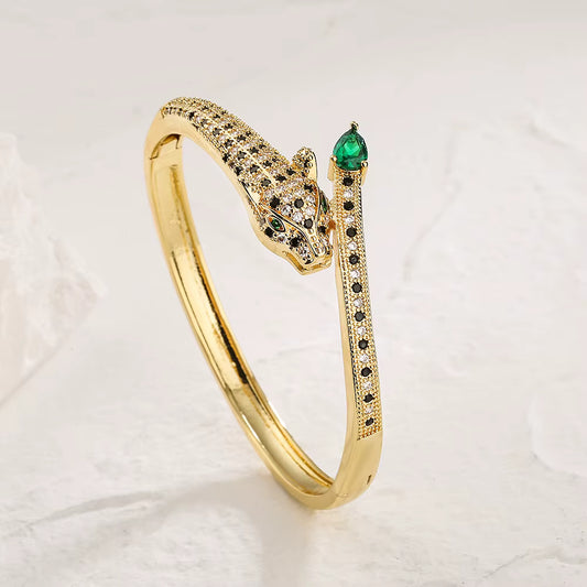 Bracelet Panthera Or Émeraude – Élégance Féline & Raffinement Doré