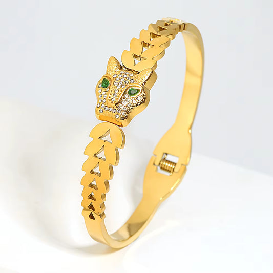 Bracelet Panthère Doré – Élégance Sauvage & Regard Émeraude