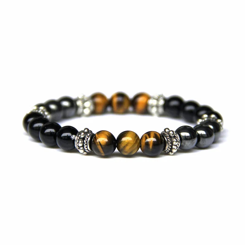 Bracelet Double Pierre : Œil de Tigre & Onyx Noir