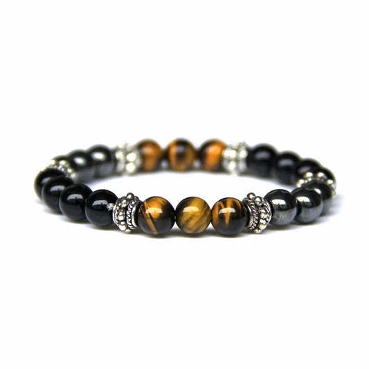 Bracelet Double Pierre : Œil de Tigre & Onyx Noir