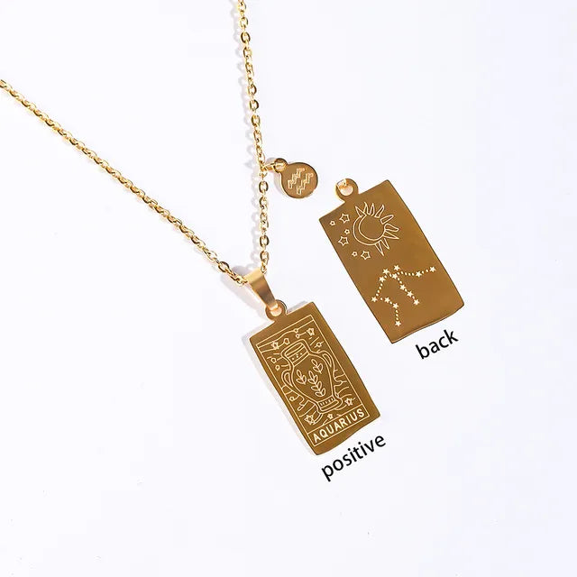 Collier Signe Astrologique Verseau – Acier Inoxydable Doré