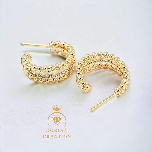 Boucles d'oreilles style créole 3 bandes baignée dans l'or 18 carats