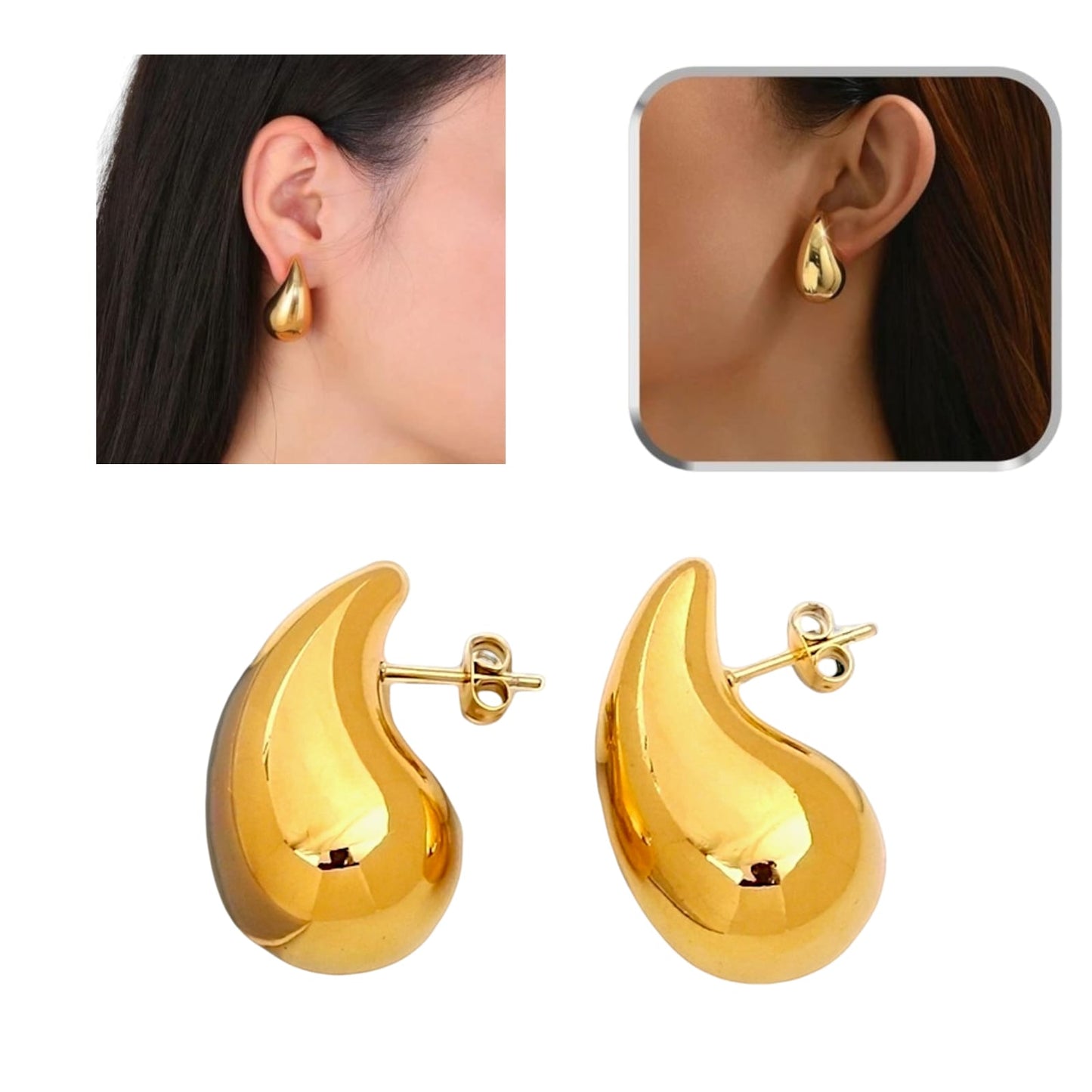 Boucles d'oreilles créole Style larme goutte d'eau plaqué OR 18 carats chunky