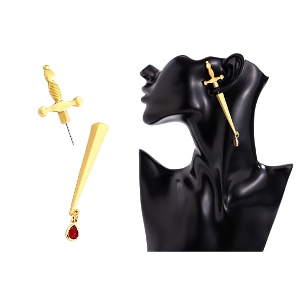 Boucle d'oreille homme ou femme traversante solo épée dorée strass