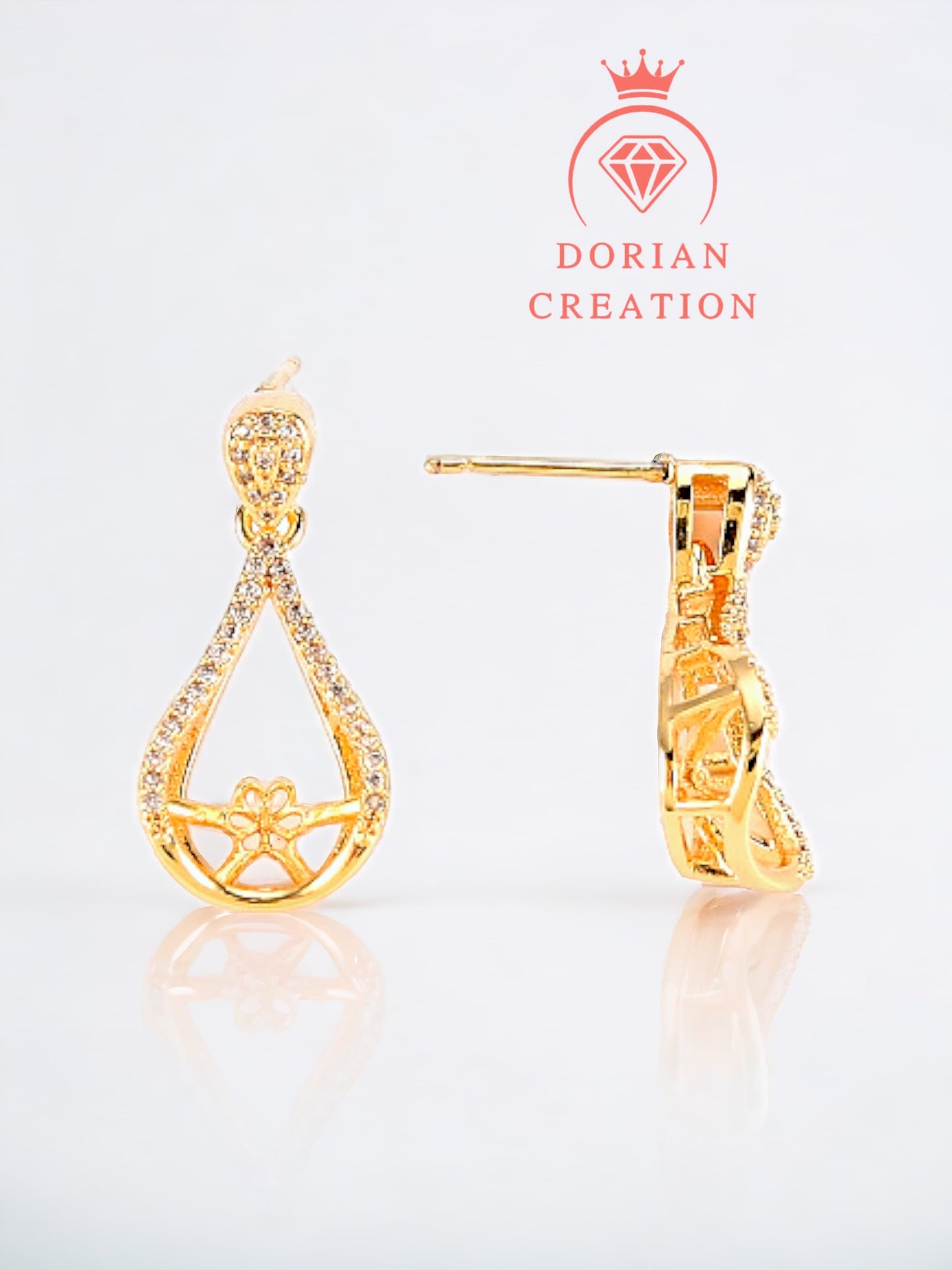 Boucle d’oreilles larme goutte pavé zircon cubique clair, perles semi-percées, sans nickel, plaqué or 18 carats