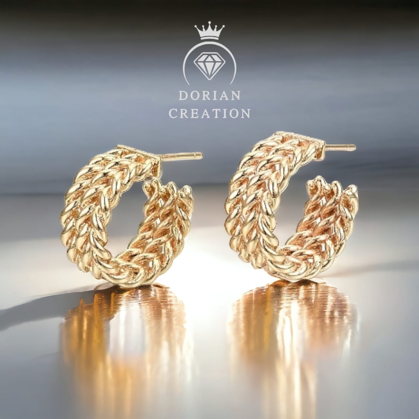 Boucles d’oreilles demi-créoles en laiton torsadée, sans nickel, plaquée or 18 carats