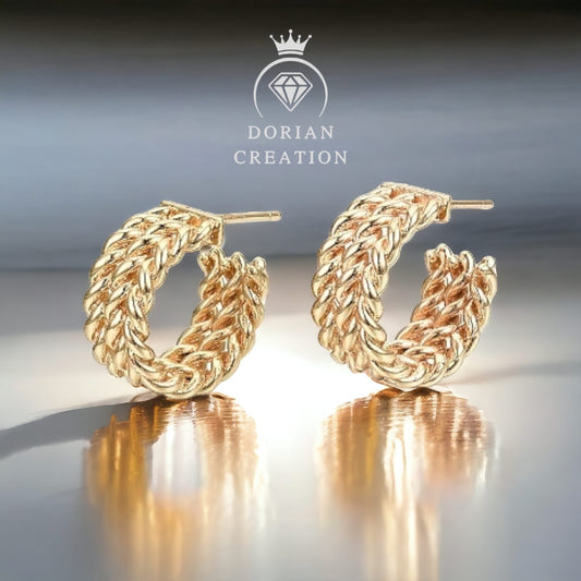 Boucles d’oreilles demi-créoles en laiton torsadée, sans nickel, plaquée or 18 carats