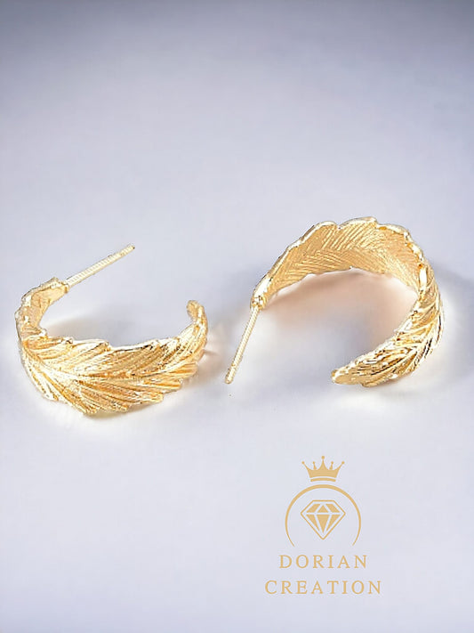 Boucles d’oreilles en laiton, demi-créoles, feuille d'or, sans nickel, plaqué or 18 carats