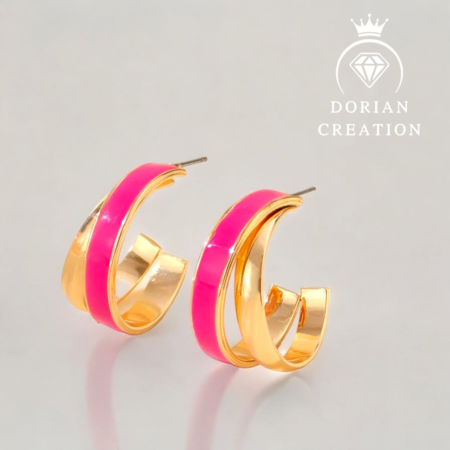 Boucle d'oreilles demi-créole rose & dorée