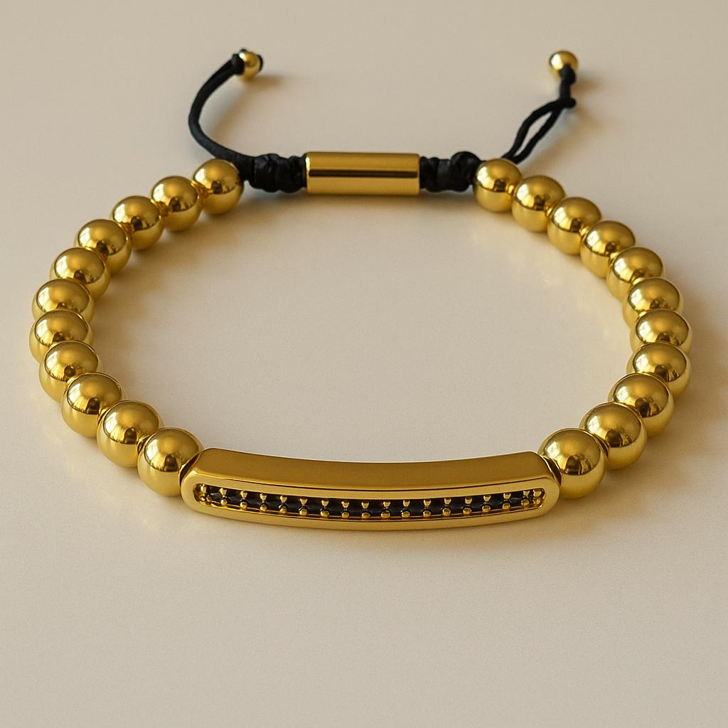 Bracelet perles dorées et pierres noires