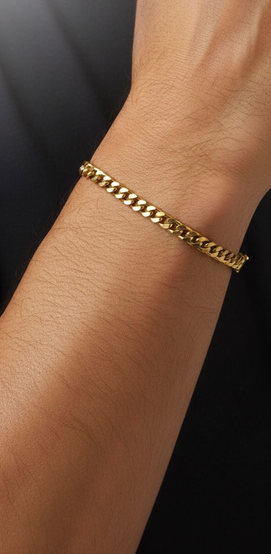 Bracelet Maille Cubaine Doré pour Homme – Acier Inoxydable – 20 cm / 5 mm