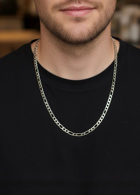 Chaîne Maille Cubaine Argentée pour Homme – Acier Inoxydable – 55 cm / 5 mm