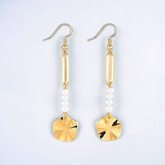 Boucles d’oreilles perles de verre - pendentif en laiton et crochets de boucle d’oreille torsadé plat rond, plaqué or 18 carats