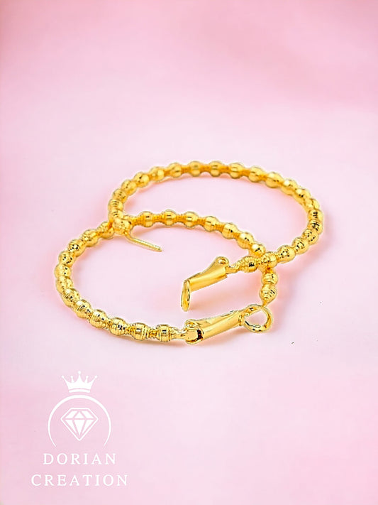 Boucles d’oreilles grande créole rainurées pour femme, laiton plaqué or 18 carats