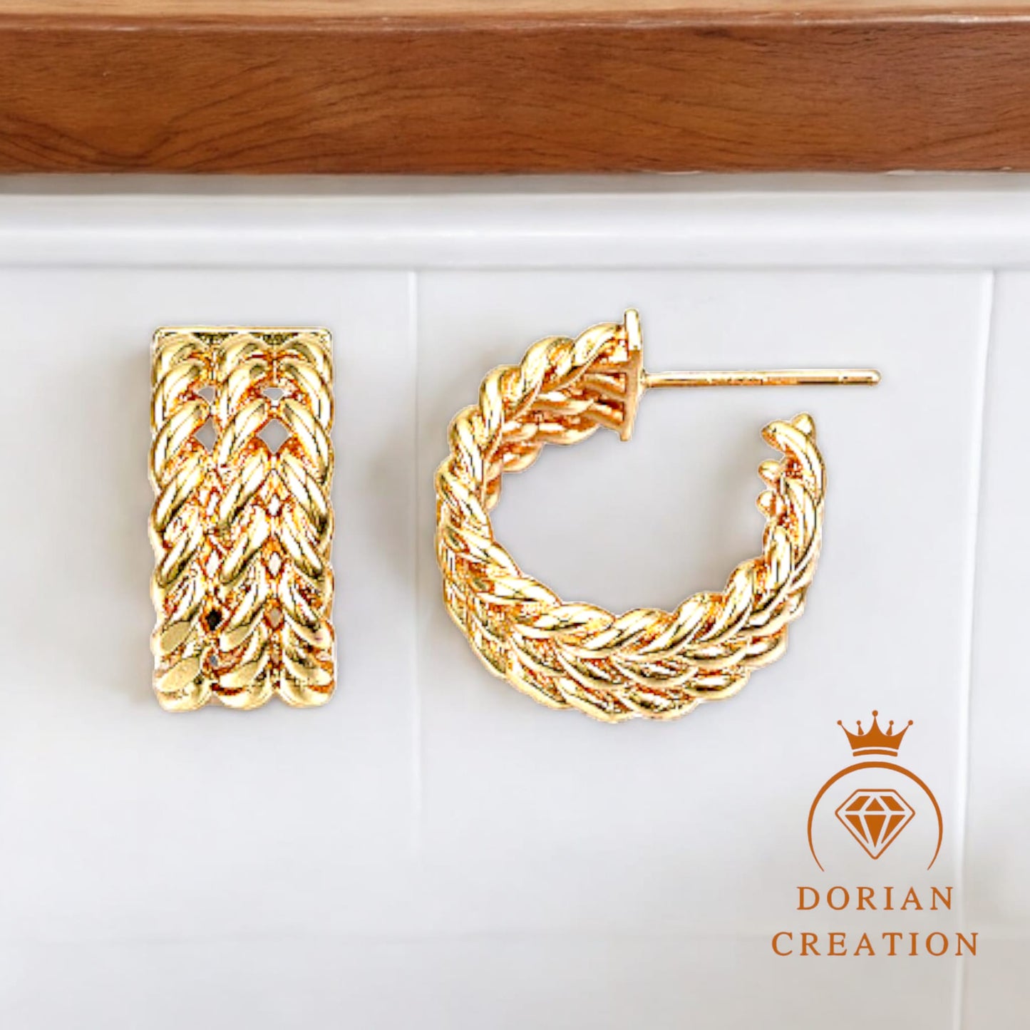 Boucles d’oreilles demi-créoles en laiton torsadée, sans nickel, plaquée or 18 carats