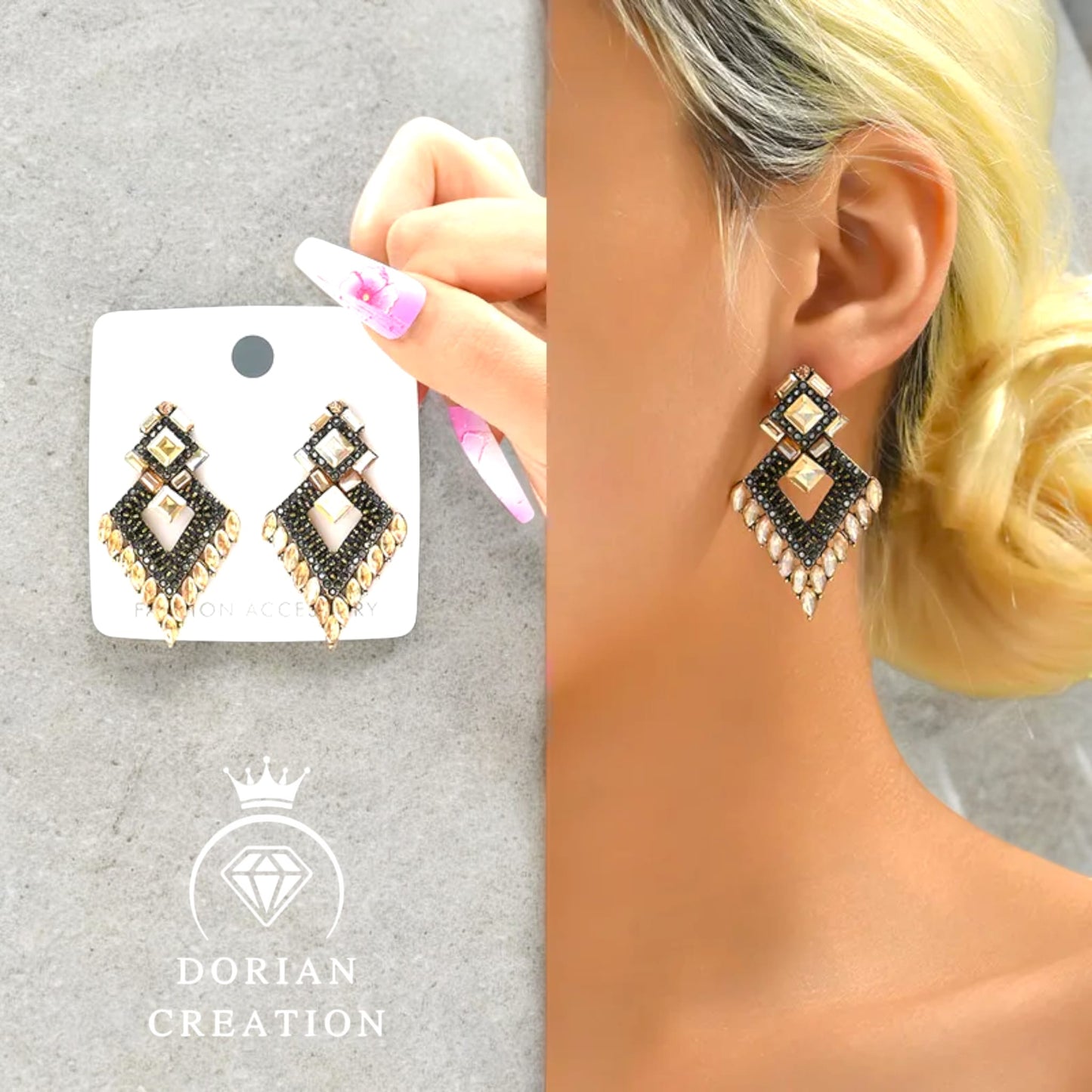 Boucle d'oreilles Argyle & alliage avec strass incrusté