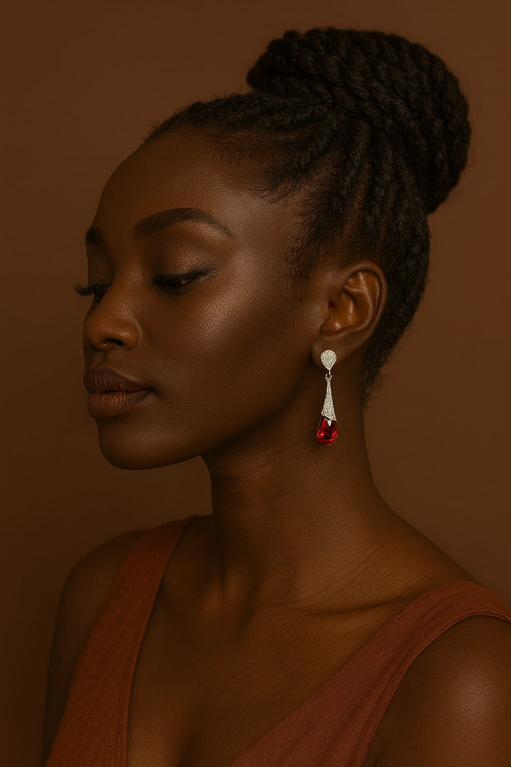 ❤️ Boucle d'oreille pendante larme plaqué or femme pierre rouge strass blanc