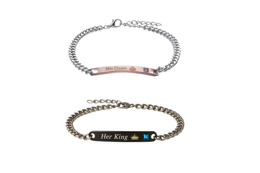 Bracelets Couple His Queen & Her King – Duo acier inoxydable or rose & noir