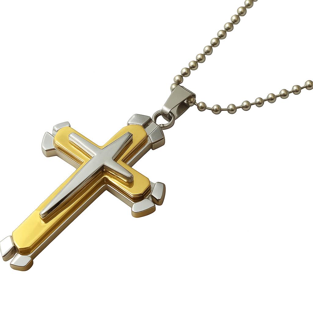 Collier Croix Bicolore Acier Inoxydable — Doré & Argenté