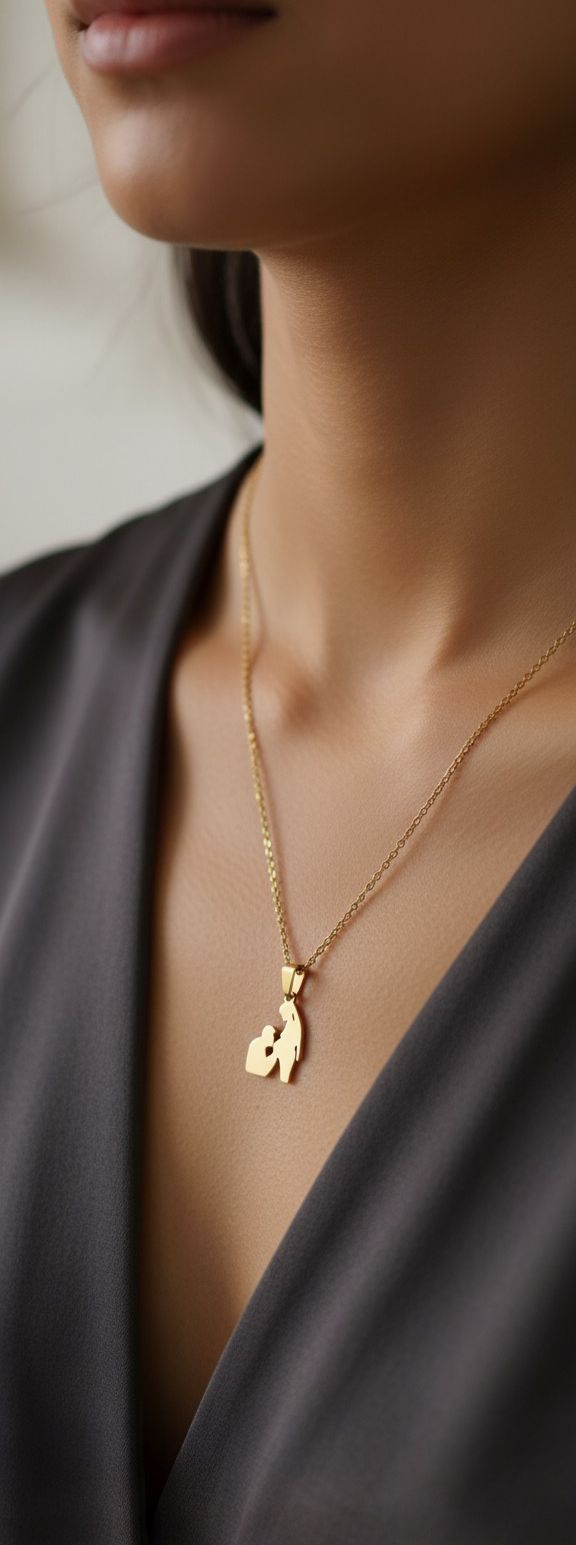 Collier Future Maman – Pendentif Famille en Acier Inoxydable Doré