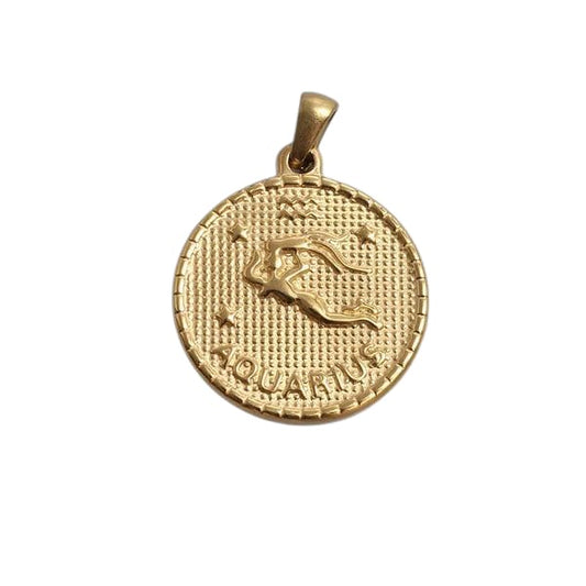 Pendentif médaillon signe Verseau – plaqué or 18K