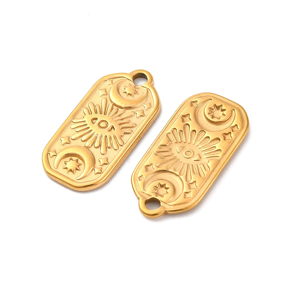 Pendentif œil mystique & symboles célestes – plaqué or