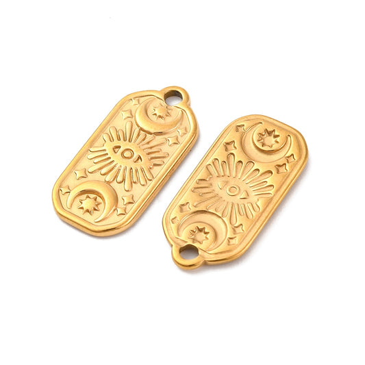 Pendentif œil mystique & symboles célestes – plaqué or