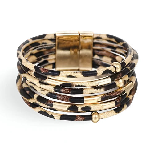 Bracelet multi-rangs léopard doré