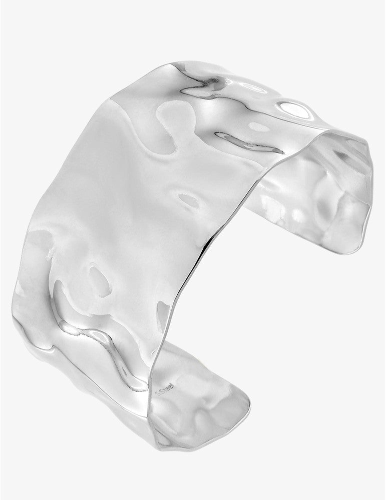 Bracelet manchette effet martelé – acier inoxydable argenté