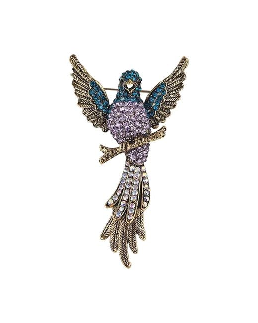 Broche oiseau ailes déployées – cristaux violets & bleus