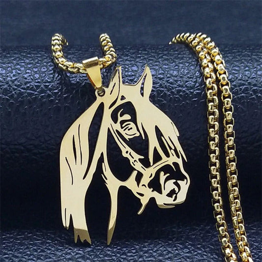 Collier tête de cheval – pendentif doré en acier inoxydable