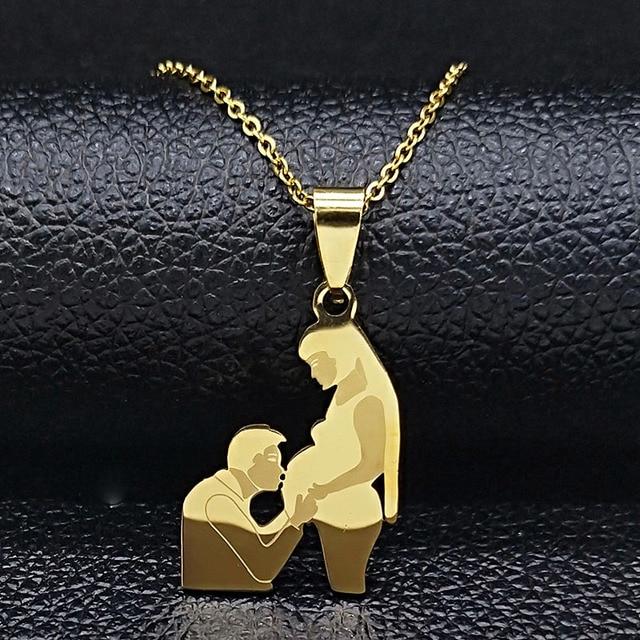 Collier Future Maman – Pendentif Famille en Acier Inoxydable Doré