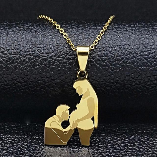 Collier Future Maman – Pendentif Famille en Acier Inoxydable Doré