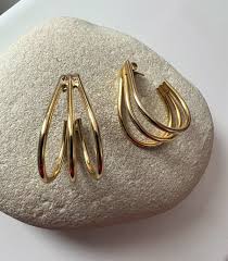 Créoles Triple Anneaux Dorés – Boucles d’Oreilles Femme – Effet 3 Cercles Superposés