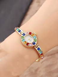 ✨ Montre Femme “Golden Rainbow Luxe” – Bracelet Or & Cristaux Multicolores