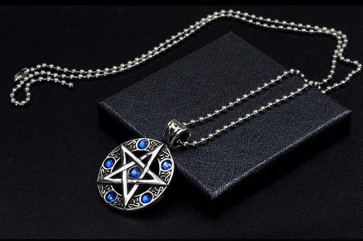Collier Pentagramme Celtique – Acier Inoxydable & Pierres Bleues